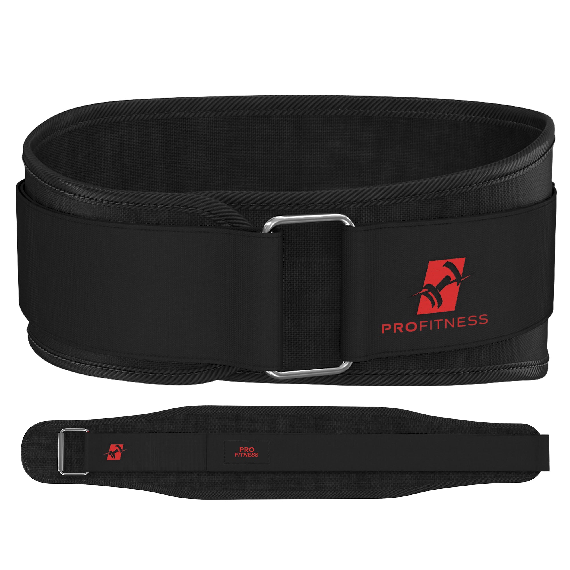 Black leather weightlifting belt with 'PROfitness' logo in front.